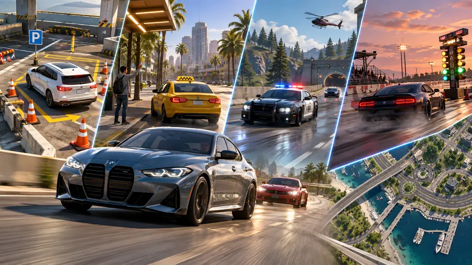 Car Parking Multiplayer 2 game modes including parking, taxi, police, drag racing and open world driving