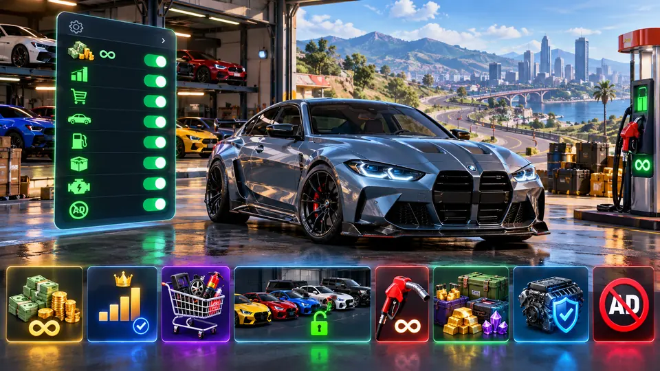 Car Parking Multiplayer 2 MOD APK features with mod menu, unlimited money and gold, unlocked cars, fuel and resources